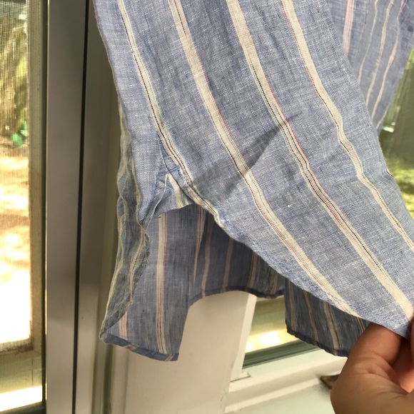 Gap 100% Linen Boyfriend Stripe Popover Blue Tunic Half Button - Picture 7 of 8